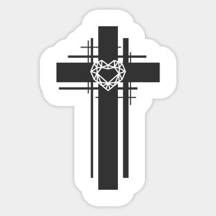 The cross of Christ and the diamond heart Sticker